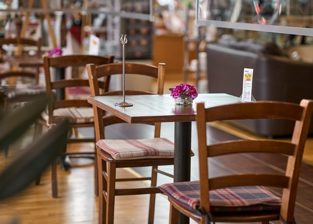 Mustard Seed cafe tables with tartan seating